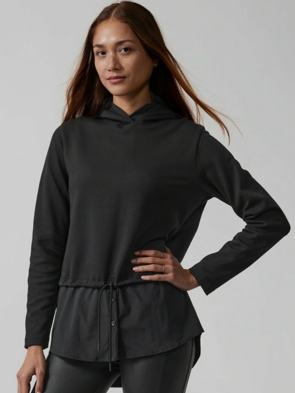 Athleta Black Gallery Hoodie Top with Drawstring